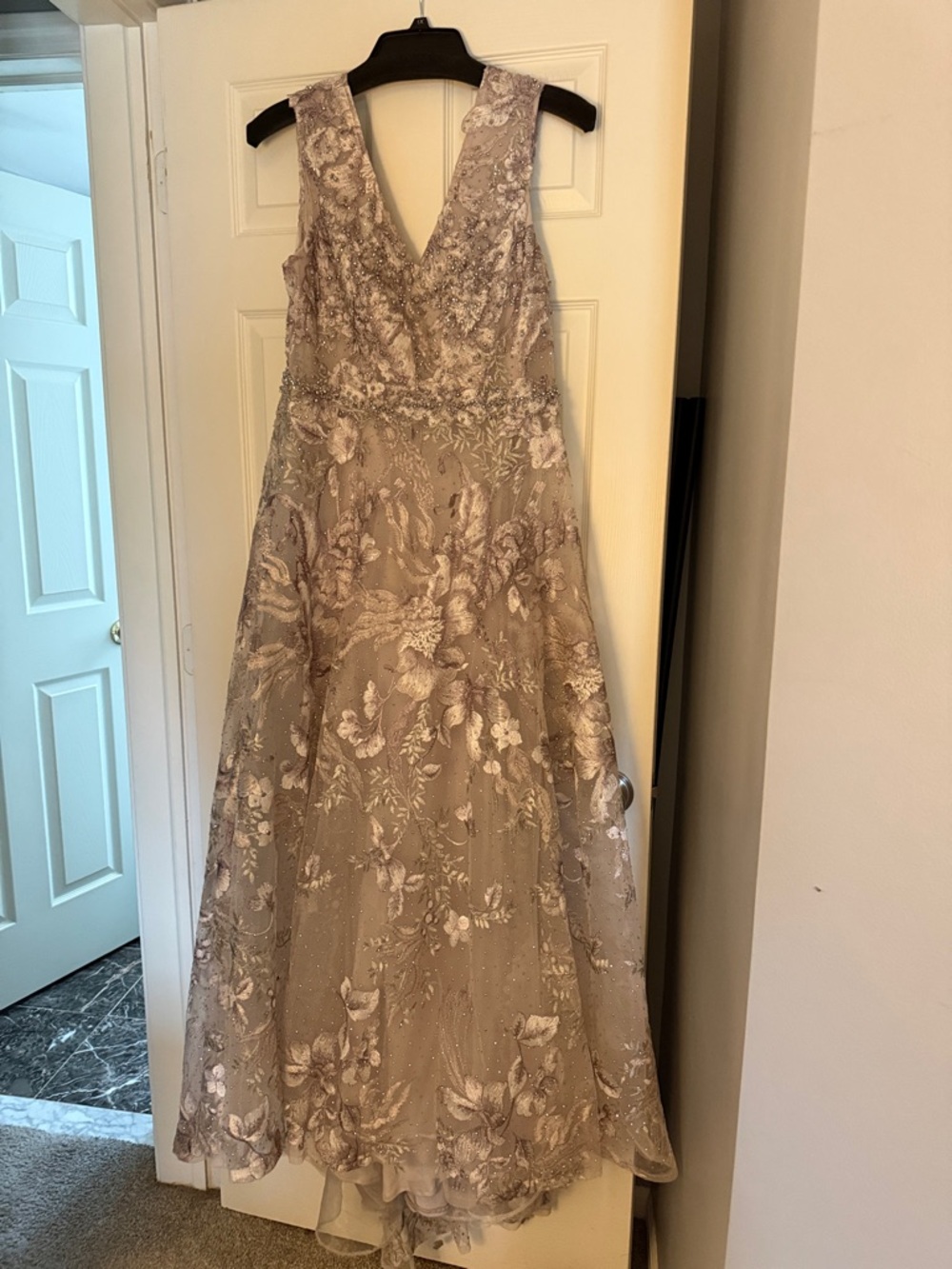 Mac Duggal Lavender Floral A-Line Prom Gown, SPARKLY